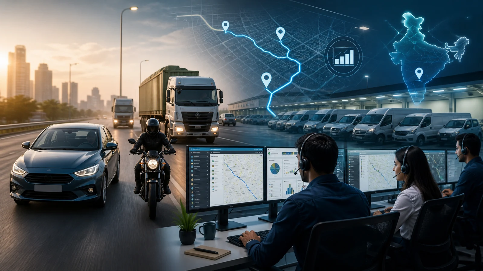 Phoenix Secure company visual with GPS dashboard visibility, vehicles and route overlays