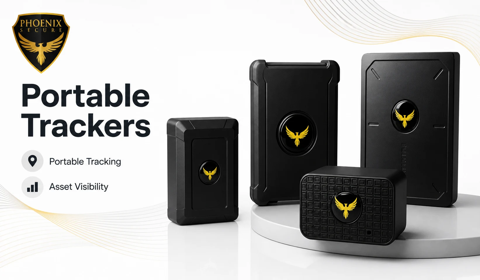 Phoenix Secure portable tracker category banner showing the Mercury portable tracking family